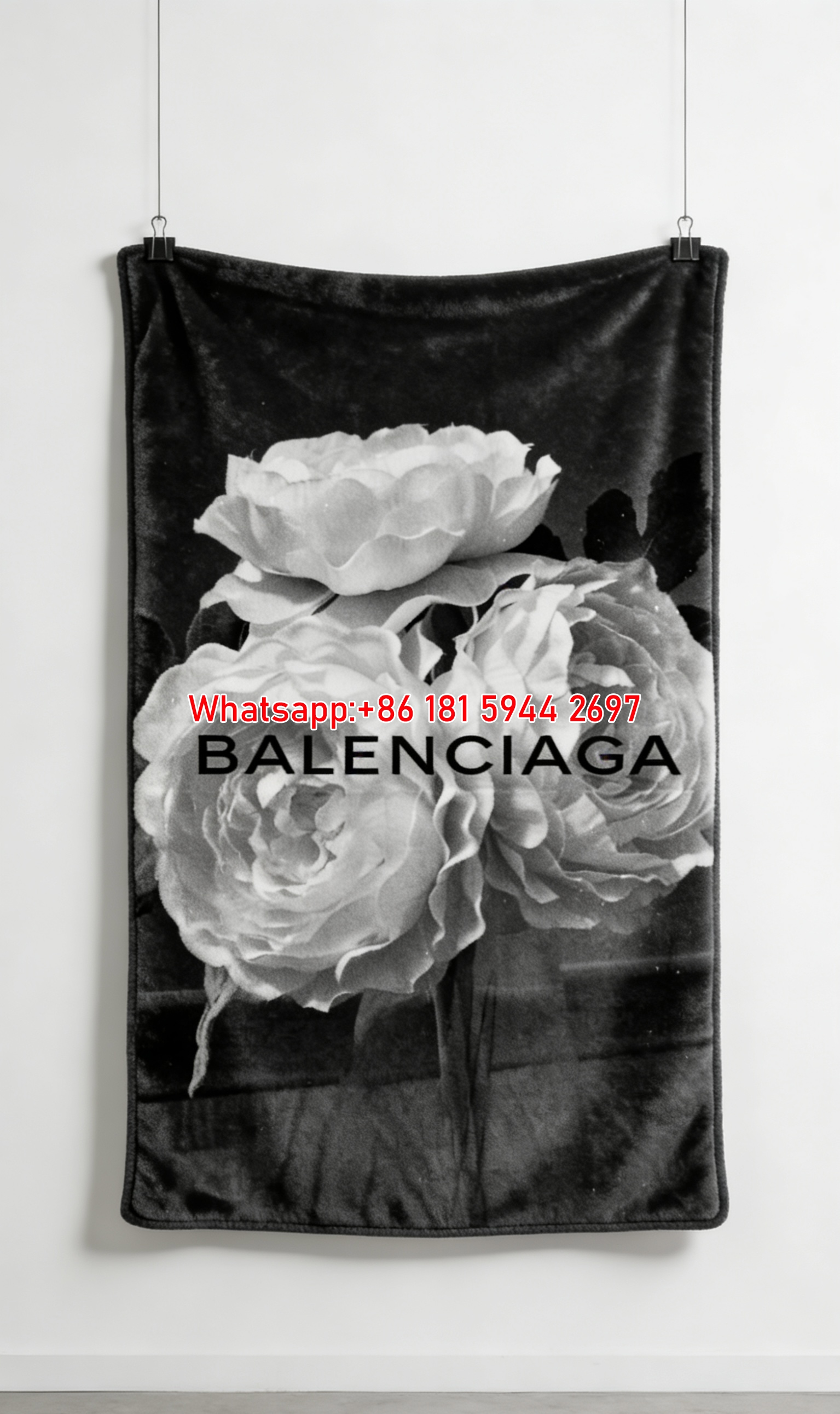 BALENCIAGA Monochrome Peony Flannel Sofa Throw Blanket for Wall Decor BA062